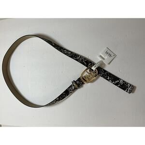 Nicole Miller Black and White Snake Print Leather Belt with Gold Buckle